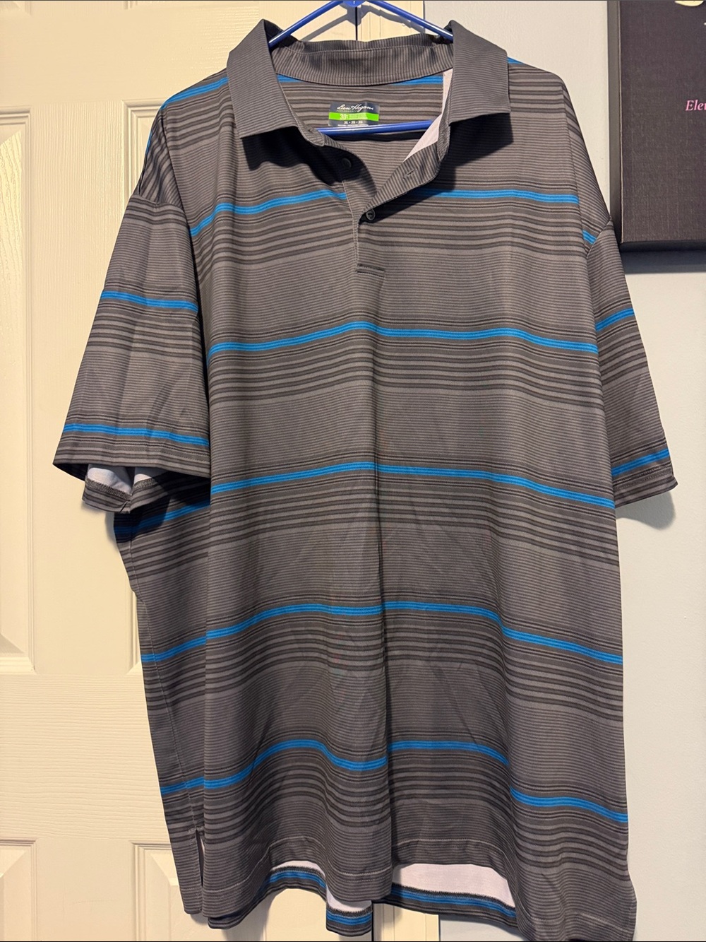 Ben Hogan Golf apparel Men's Gray and Blue Striped Polo Shirt